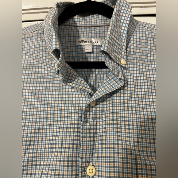 Peter Millar Button Down Shirt Long Sleeve Plaid Lightweight Cotton Mens Large L - Picture 9 of 9